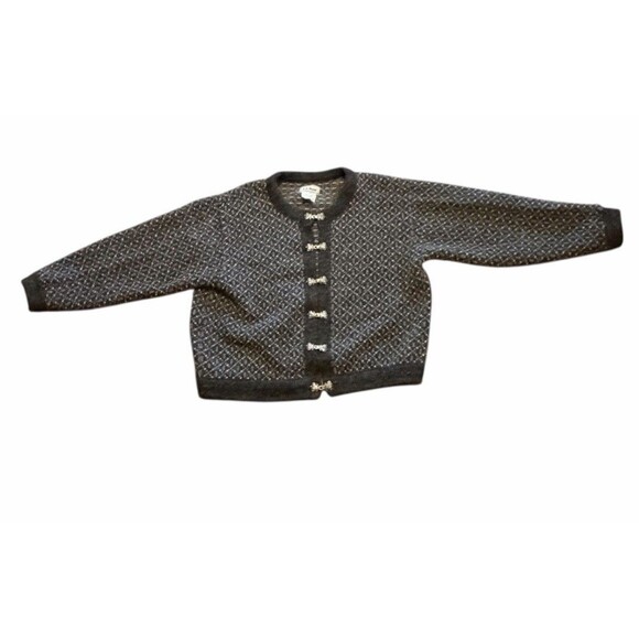 Vintage LL Bean Nordic Fair Isles Wool Blend Cardigan Sweater Medium Silver - Picture 3 of 10